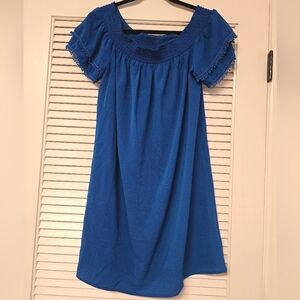 Xhilaration - Blue Off-Shoulder Short-Sleeve Dress With Pom Pom Hem